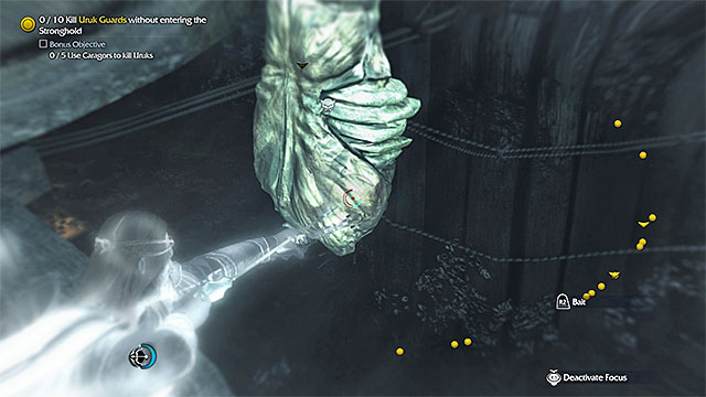 Caragors appear in the area after you deploy the bait - Jaws of Steel (bow) | Weapon Missions - Weapon Missions - Middle-earth: Shadow of Mordor Game Guide