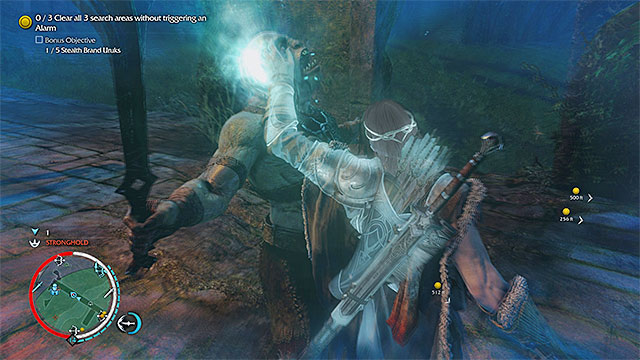 The easiest way to brand an orc stealthily is to get him from behind. - 18: The Cure | Main missions - Main missions - Middle-earth: Shadow of Mordor Game Guide