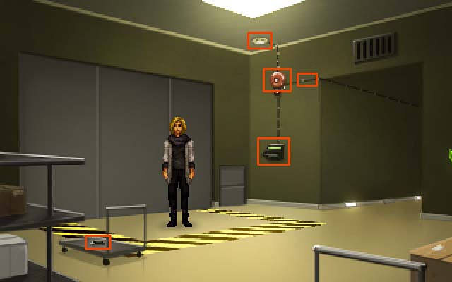 Use the rag taken from the staff locker room on the red alarm on the wall - Get into the central storage - Act one - Shardlight - Game Guide and Walkthrough