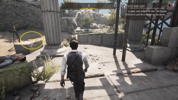 Don't forget about the yellow duelist suit found on one of the slabs - Sherlock Holmes Chapter One Other Cases - Blindsided - walkthrough, solution - Other matters - Sherlock Holmes Chapter One Guide