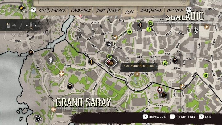 The Von Staub residence is located in the southern part of Scaladio - Sherlock Holmes Chapter One Other Cases - Blindsided - walkthrough, solution - Other matters - Sherlock Holmes Chapter One Guide