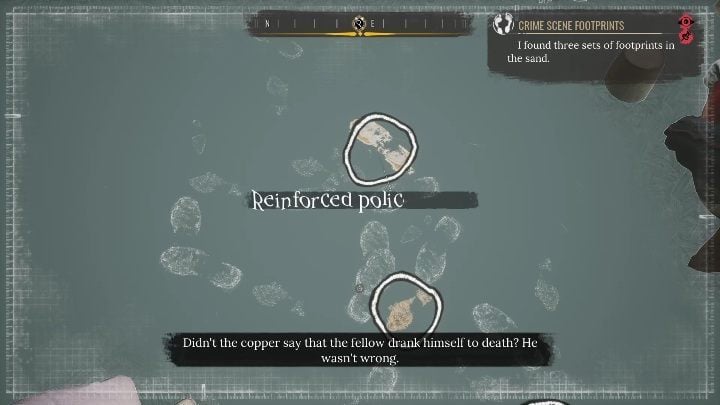 Track a different objective from your briefcase and examine the footprints - Sherlock Holmes Chapter One Other Cases: Siren Song - walkthrough, solution - Other matters - Sherlock Holmes Chapter One Guide