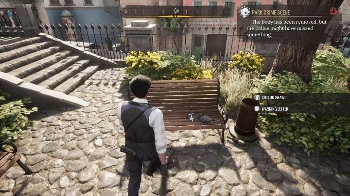 The next bench (marked with number 4) contains - Sherlock Holmes Chapter One Other Cases: Siren Song - walkthrough, solution - Other matters - Sherlock Holmes Chapter One Guide