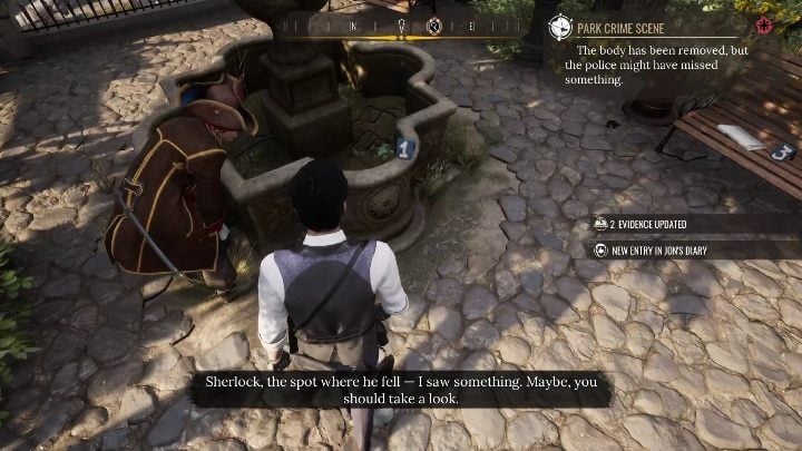 After a successful reconstruction, approach the well - Sherlock Holmes Chapter One Other Cases: Siren Song - walkthrough, solution - Other matters - Sherlock Holmes Chapter One Guide