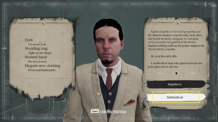 After a short conversation, you need to take a closer look at the suspect - Sherlock Holmes Chapter One: Iron Coffin - walkthrough, Other Cases - Other matters - Sherlock Holmes Chapter One Guide