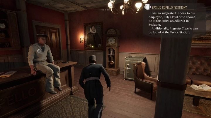 At the entrance to the bathroom, you will see a picture that needs to be examined - Sherlock Holmes Chapter One: Iron Coffin - walkthrough, Other Cases - Other matters - Sherlock Holmes Chapter One Guide