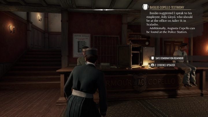 Before you go any further, you need to talk to the man at the counter - Sherlock Holmes Chapter One: Iron Coffin - walkthrough, Other Cases - Other matters - Sherlock Holmes Chapter One Guide