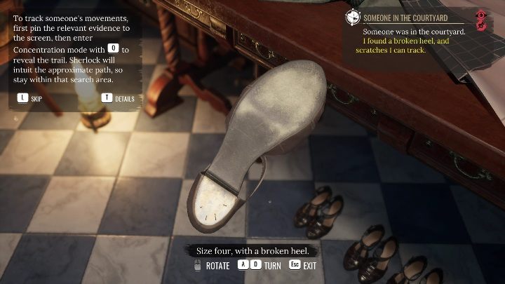 You should go to the wardrobe to search for the shoe - Sherlock Holmes Chapter One: Ghosts of the Past, seance room - walkthrough - Ghosts of the past - Sherlock Holmes Chapter One Guide