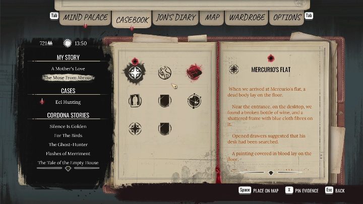 To start reconstructions you need to mark the correct case - we've shown it on the screen above, so you definitely will not lose it - Sherlock Holmes Chapter One: The Muse from Abroad, the painters apartment - walkthrough - The Muse From Abroad - Sherlock Holmes Chapter One Guide