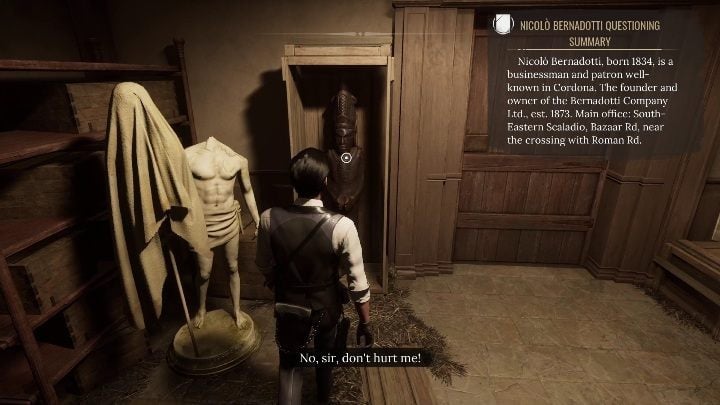 You will enter a small room that contains a lot of evidence and clues - Sherlock Holmes Chapter One: The Muse from Abroad, Norton and Bernadotti - walkthrough, solution - The Muse From Abroad - Sherlock Holmes Chapter One Guide