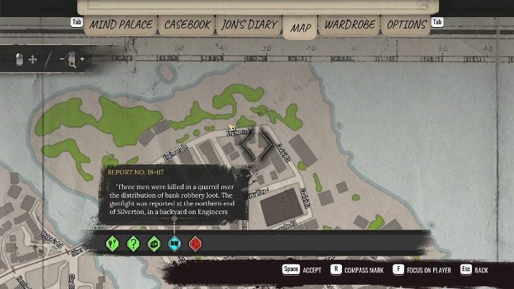 The case happened in the northeast part of Silverton - Sherlock Holmes Chapter One: Splitting the Loot - walkthrough - Police cases - Sherlock Holmes Chapter One Guide