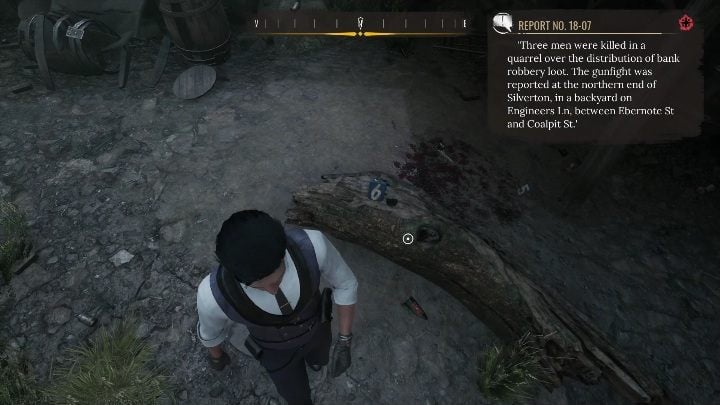 6th evidence: Limb of a tree, which is marked with the number 6 - Sherlock Holmes Chapter One: Splitting the Loot - walkthrough - Police cases - Sherlock Holmes Chapter One Guide