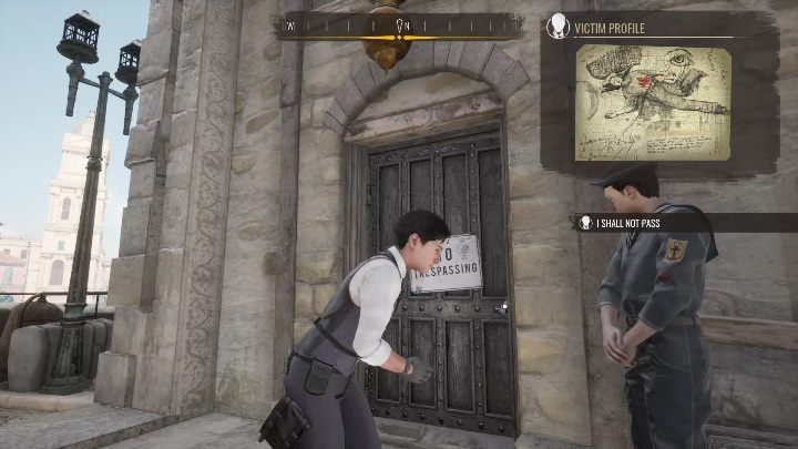 You can now use the "No Tresspassing" door - Sherlock Holmes Chapter One: Love, Death, and Cordona - walkthrough, solution - Mycroft Cases - Sherlock Holmes Chapter One Guide