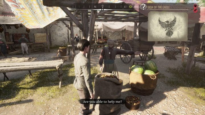 Once you're at the market, talk to the man who sells fruit and vegetables (among them watermelons, which are immediately conspicuous) The conversation willyield a new clue - Sherlock Holmes Chapter One: Love, Death, and Cordona - walkthrough, solution - Mycroft Cases - Sherlock Holmes Chapter One Guide