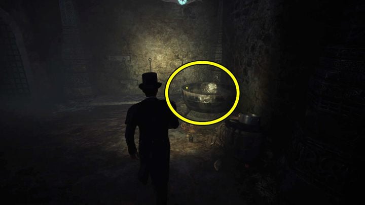 Near the door you will find a large cauldron with leftover food - Sherlock Holmes The Awakened: Warehouses underground - Sherlock Holmes The Awakened: Chapter 2 - Port of London - Sherlock Holmes The Awakened Walkthrough