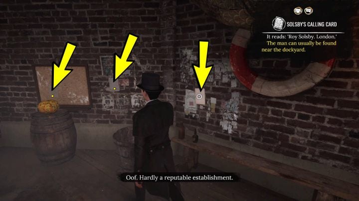 Enter The Cursed Mermaid and read the notes on the wall - Sherlock Holmes The Awakened: Port of London - Sherlock Holmes The Awakened: Chapter 2 - Port of London - Sherlock Holmes The Awakened Walkthrough