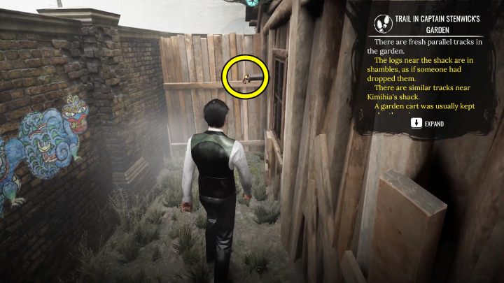 Finally, go around the shed and examine the rag sticking out of the chimney - Sherlock Holmes The Awakened: Chapter 1, Stenwicks Manor - Sherlock Holmes The Awakened: Chapter 1 - Baker Street - Sherlock Holmes The Awakened Walkthrough