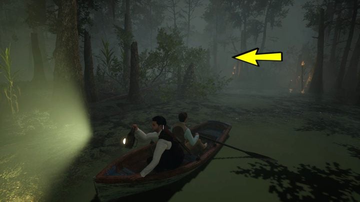 Once you encounter alligators, turn back and approach the torch - Sherlock Holmes The Awakened: The Swamp - Sherlock Holmes The Awakened: Chapter 6 - Wetlands - Sherlock Holmes The Awakened Walkthrough