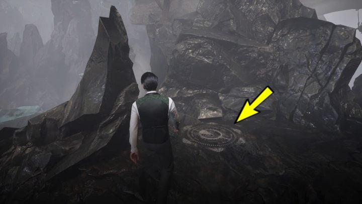 Stand on the symbol on the ground and go back down the stairs - Sherlock Holmes The Awakened: The Cave - Sherlock Holmes The Awakened: Chapter 6 - Wetlands - Sherlock Holmes The Awakened Walkthrough