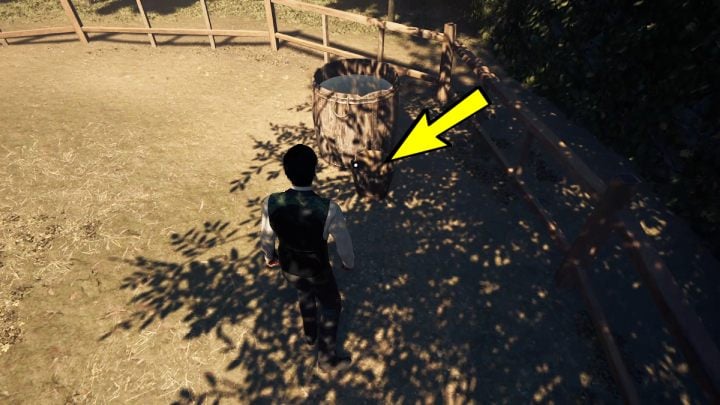 Go into the corral next to the stable and pick up the bucket - Sherlock Holmes The Awakened: Garden of Arnesons Mansion - Sherlock Holmes The Awakened: Chapter 5 - Arnesons Mansion - Sherlock Holmes The Awakened Walkthrough