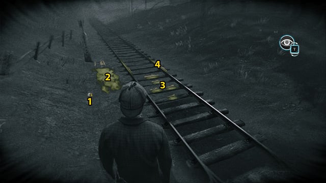 1 - Empty bottle, 2 - Ground near the rails, 3 - Sleepers, 4 - Rails. - Sherlock Holmes Crimes and Punishments: Inspect the scene and find more information about the vanished train - Sherlock Holmes Crimes and Punishments: Riddle On The Rails - Sherlock Holmes: Crimes and Punishments Game Guide