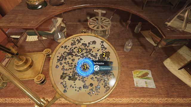 1 - Selenite. 2 - Pyrite, 3 - Kaolinite. - Sherlock Holmes Crimes and Punishments: Examine the samples - Sherlock Holmes Crimes and Punishments: Blood Bath - Sherlock Holmes: Crimes and Punishments Game Guide