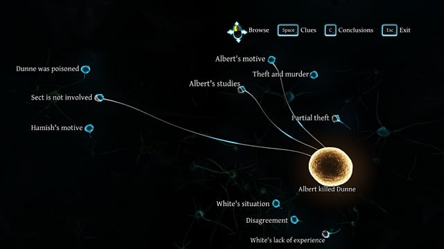 You can end the investigation now, when assuming the following Conclusions: Sect is not involved, Alberts studies and Theft and murder (the result may not be right). - Sherlock Holmes Crimes and Punishments: Set up the alkaloid from a chemical laboratory and the caterpillars and perform the experiment with the deadly plants - Sherlock Holmes Crimes and Punishments: The Kew Gardens Drama - Sherlock Holmes: Crimes and Punishments Game Guide