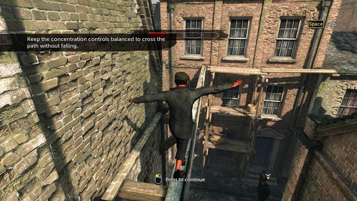 Use the wooden scaffolding to walk towards the large board and use it - Visiting The Pub and Following The Mysterious Character | Walkthrough - Prey Tell | Walkthrough - Sherlock Holmes: The Devils Daughter Game Walkthrough