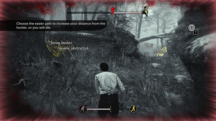 When the chase starts, run forward and hide behind trees and rocks - Escaping the hunter | Walkthrough - Prey Tell | Walkthrough - Sherlock Holmes: The Devils Daughter Game Walkthrough