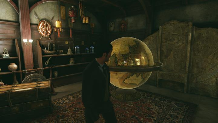 Walk towards the chest and towards the globe - Investigation in the club | Walkthrough - A Study in Green | Walkthrough - Sherlock Holmes: The Devils Daughter Game Walkthrough