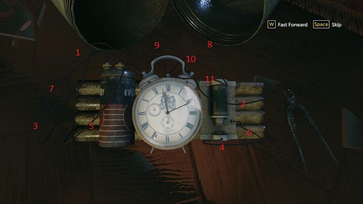 Cut the cables in the order shown on the picture - Disarming the bomb and visiting Alices house | Walkthrough - Infamy | Walkthrough - Sherlock Holmes: The Devils Daughter Game Walkthrough