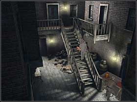 After the talk go to the stairs and take some glass shards - Whitechapel, 7th September 1888 - Walkthrough - Sherlock Holmes vs. Jack the Ripper - Game Guide and Walkthrough