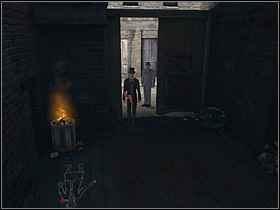 After leaving the pub go right towards the gate leading to the International Working Mens Club garden, where the murder of Liz Stride was made - Dutfield's Yard, night 7/8 October 1888 - Walkthrough - Sherlock Holmes vs. Jack the Ripper - Game Guide and Walkthrough