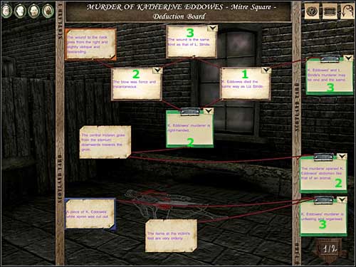 Deduction Board (murder of Katherine Eddowes - Mitre Square) 1/2 - Mitre Square, night 7/8 October 1888 - Walkthrough - Sherlock Holmes vs. Jack the Ripper - Game Guide and Walkthrough