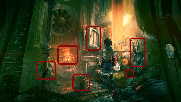 Take red marbles (on the bed, on the right from Renie, near the donkey) - Chapter One | Walkthrough - Walkthrough - Silence: The Whispered World 2 Game Guide