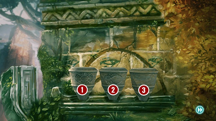 Looking from the left side prayer mills symbolize: life (prayer mill with sun picture), dream (prayer mill with moon picture) and death (prayer mill with no symbols) - Chapter Two | Walkthrough - Walkthrough - Silence: The Whispered World 2 Game Guide