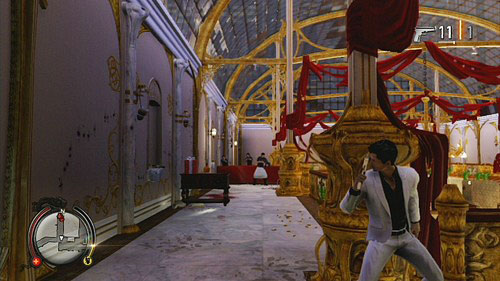 When you get on the upper floor of the main hall, kill the enemies above firstly - The Wedding - Walkthrough - Sleeping Dogs - Game Guide and Walkthrough