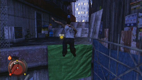 The way is straight and then turns right, where the green materials is hanging - Central - Secondary Missions - Sleeping Dogs - Game Guide and Walkthrough