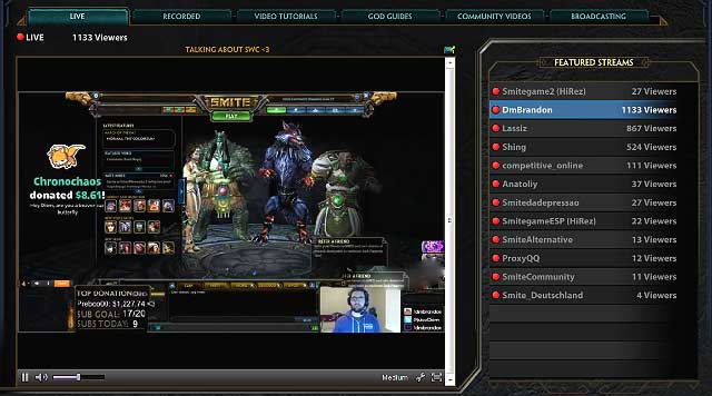 SMITE offers watching the streams from the level of the game - The players top panel - How to start? - Smite - Game Guide and Walkthrough