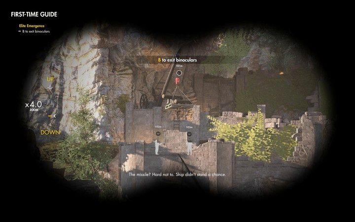 Binoculars are a your primary tool - marking enemies will allow you to track their location and show you the distance - Mission information | Mission 1 San Celini Island in Sniper Elite 4 - Mission 1: San Celini Island - Sniper Elite 4 Game Guide