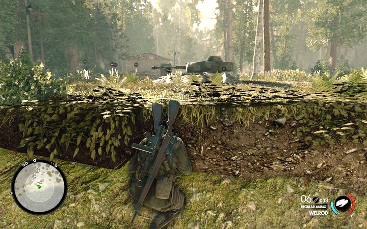 Turret - as long as the man inside does not spot you, it will be turning in random directions every several seconds - Clearing checkpoints | Mission 3 Regilino Viaduct in Sniper Elite 4 - Mission 3: Regilino Viaduct - Sniper Elite 4 Game Guide