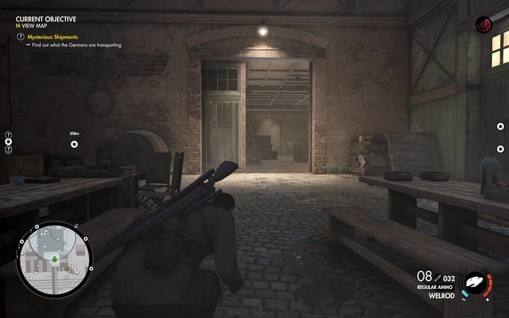 The way to the armory leads through a bigger warehouse - Get to the armory | Mission 4 Lorino Dockyard in Sniper Elite 4 - Mission 4: Lorino Dockyard - Sniper Elite 4 Game Guide