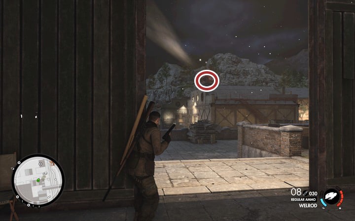 The view from the warehouse where you should kill the harbor master... - The second floodlight and anti-aircraft cannon | Mission 4 Lorino Dockyard - Mission 4: Lorino Dockyard - Sniper Elite 4 Game Guide