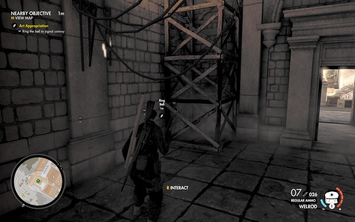 If you want to use the bell to complete the mission you must use the ropes on the towers lowest level - The second cannon and the bell | Mission 5 Abrunza Monastery in Sniper Elite 4 - Mission 5: Abrunza Monastery - Sniper Elite 4 Game Guide