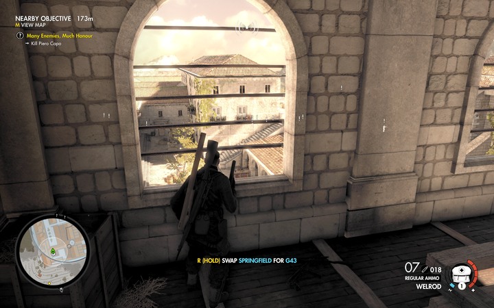 Window in the tower is a good sniping position - The second cannon and the bell | Mission 5 Abrunza Monastery in Sniper Elite 4 - Mission 5: Abrunza Monastery - Sniper Elite 4 Game Guide