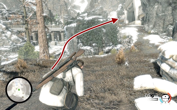 Afterwards, dash under the bridge to its other side - Base entrance | Mission 8 Allagra Fortress in Sniper Elite 4 - Mission 8: Allagra Fortress - Sniper Elite 4 Game Guide