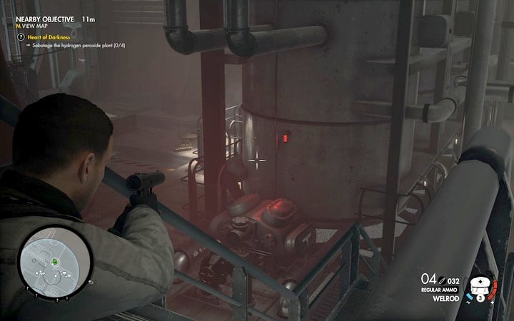 Turn the valve on the big tank to damage it - The safe and the first tank | Mission 8 Allagra Fortress in Sniper Elite 4 - Mission 8: Allagra Fortress - Sniper Elite 4 Game Guide