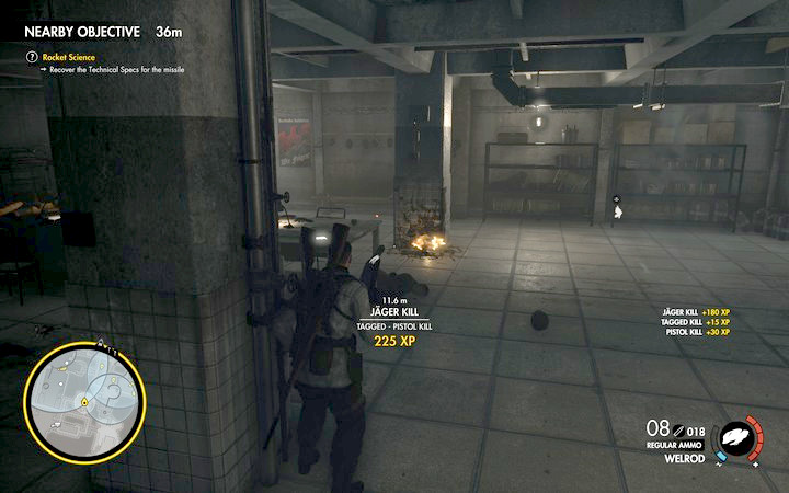 Use a stone and the canister to eliminate the opponents in the room quickly - Technical specification, rockets 1 and 2 | Mission 8 Allagra Fortress - Mission 8: Allagra Fortress - Sniper Elite 4 Game Guide