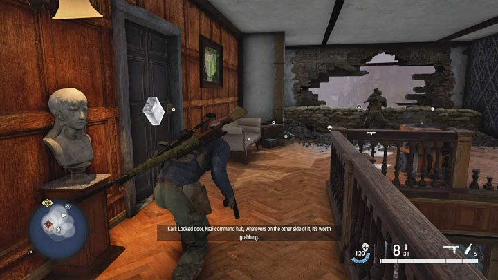 You have to get to the first floor (note - one of the soldiers may go down to the ground floor in the meantime - Sniper Elite 5: Mission 8 Kill List Target: Shinji Yoshikawa - walkthrough - Mission 8 - Rubble and ruins - Sniper Elite 5 Guide, Walkthrough