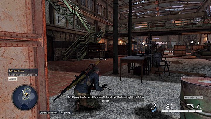 The cargo manifest is stored in the Shipping Warehouse located in the southern part of the map - Sniper Elite 5: Sabotaging the factory (Mission 4) - walkthrough - Mission 4 - War Factory - Sniper Elite 5 Guide, Walkthrough